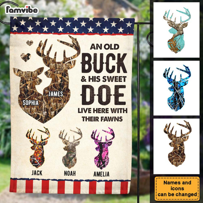 Personalized Gift For Family Buck Doe And Fawns Live Here Flag 26297 1