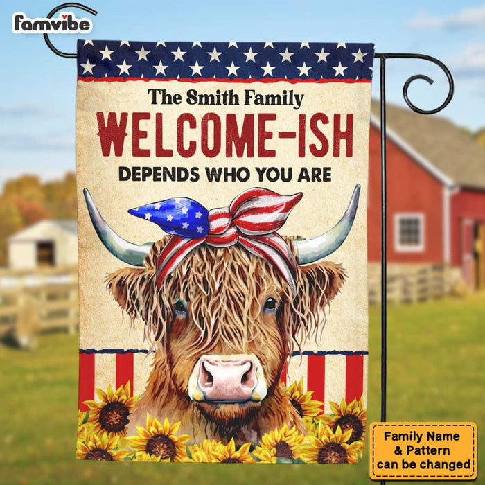 Personalized Patriotic Welcome-Ish Highland Cow With Sunflowers 4th Of July Flag 26311 1