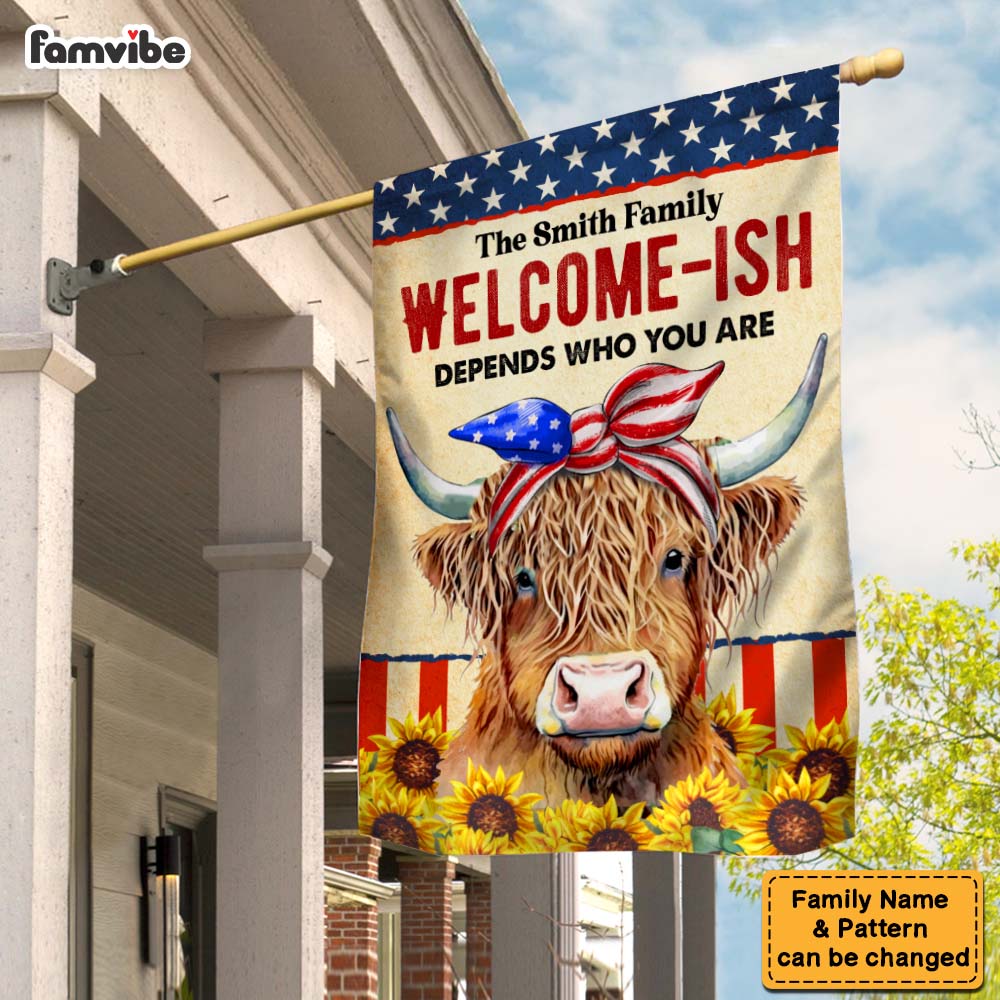 Personalized Patriotic Welcome-Ish Highland Cow With Sunflowers 4th Of July Flag 26311 Primary Mockup