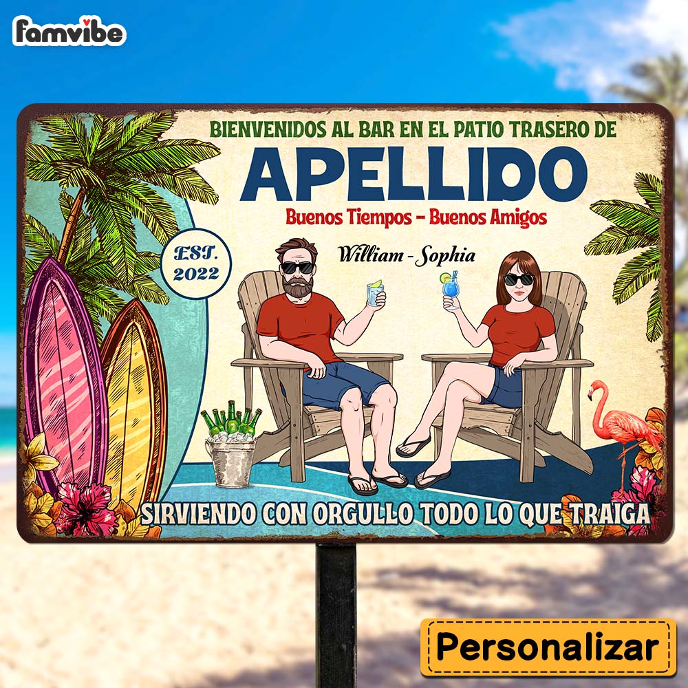 Personalized Gift For Family Backyard Bar Patio Spanish Metal Sign 26337 Primary Mockup