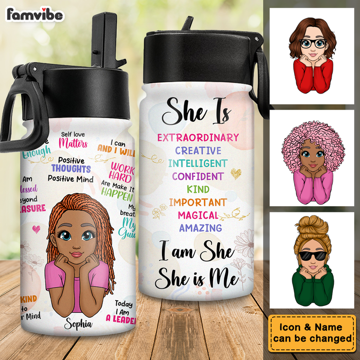  Personalized Water Bottle with Straw Lid on Black
