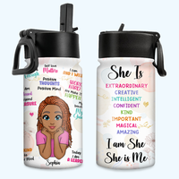 Personalized Daily Affirmation Gifts For Granddaughers Self Love She Is Kids Water Bottle With Straw Lid 26347 thumb 1