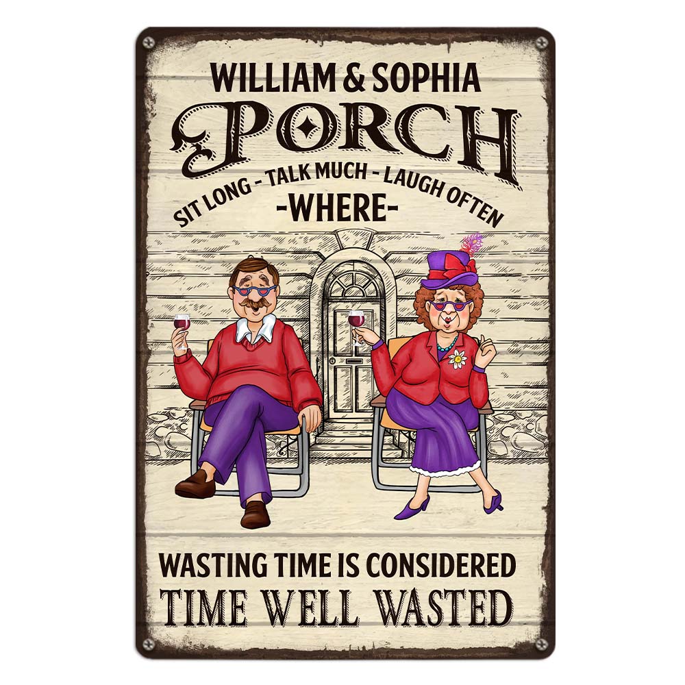 Personalized Gift For Couple Porch Sit Long Talk Much Laugh Often Metal Sign 26416 Primary Mockup