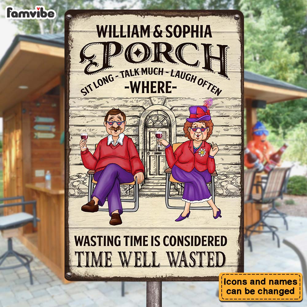 Personalized Gift For Couple Porch Sit Long Talk Much Laugh Often Metal Sign 26416 Primary Mockup