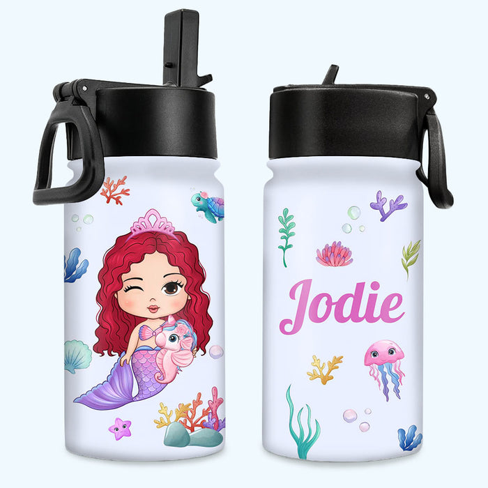 Be A Mermaid - Personalized Kids Water Bottle With Straw Lid