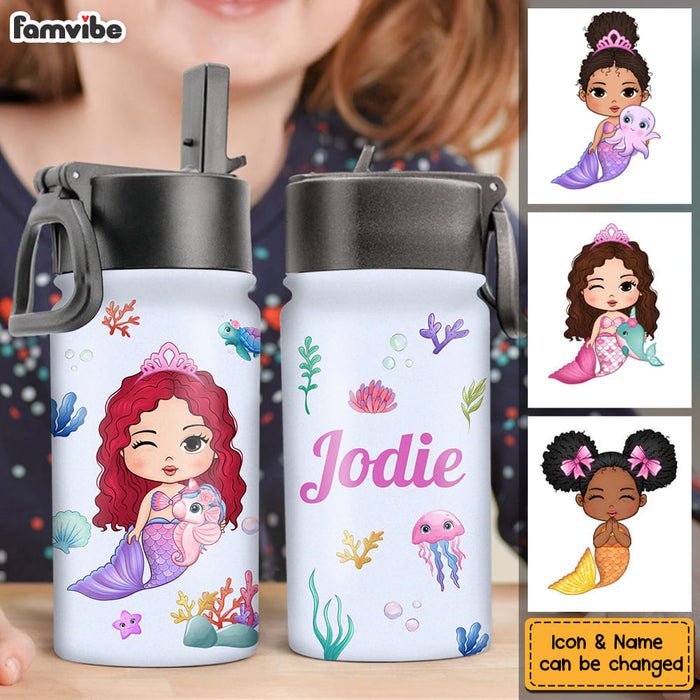 Personalized Gift for Granddaughter Mermaid Theme Kids Water Bottle With Straw Lid 26417 1