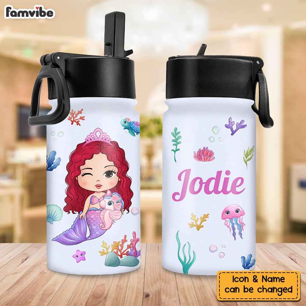 Personalized Gift for Granddaughter Mermaid Theme Kids Water Bottle With Straw Lid 26417 Primary Mockup