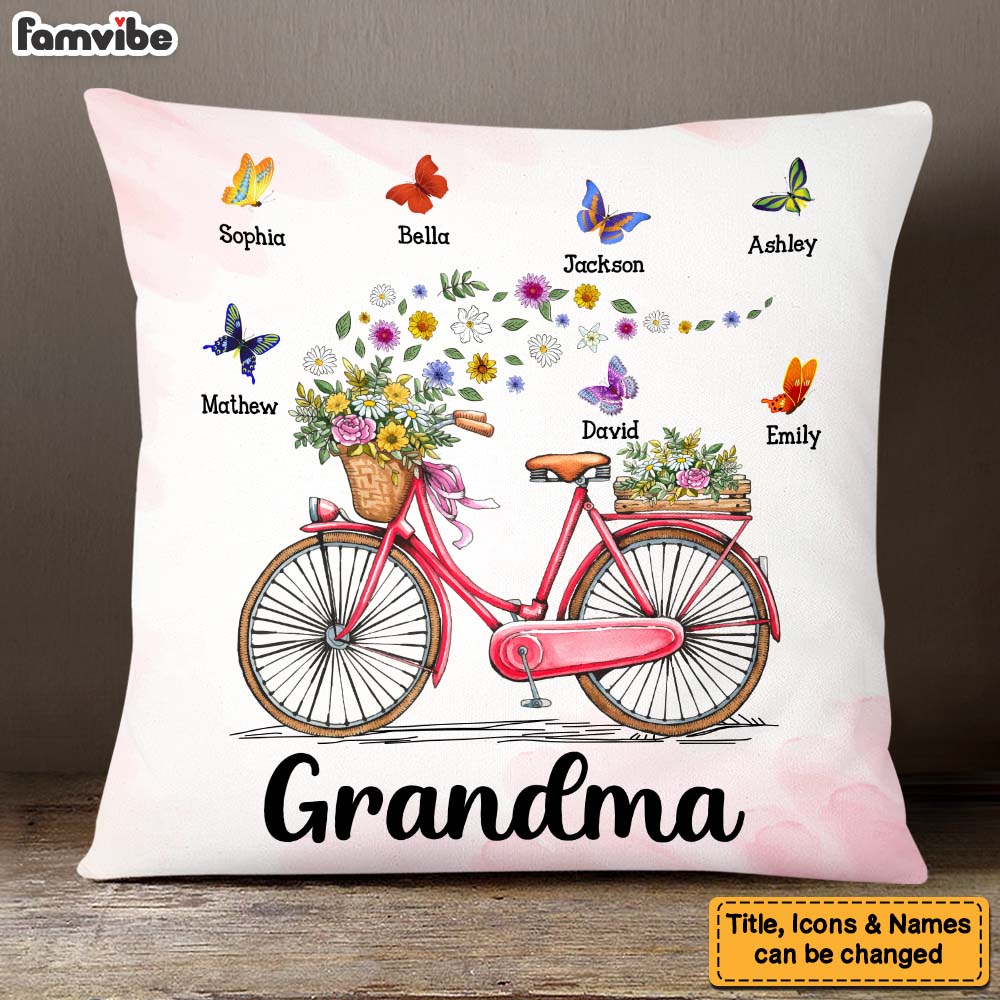 Personalized Gift for Grandma Bicycle With Flowers Pillow 25288 26419 Primary Mockup