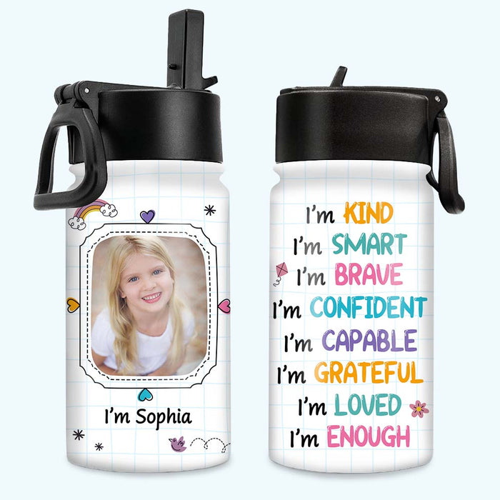 Personalized Affirmation Gift I Am Kind Upload Photo Kids Water Bottle -  Famvibe