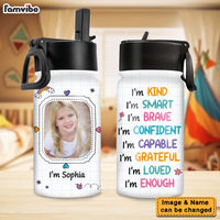 Personalized Affirmation Gift I Am Kind Upload Photo Kids Water Bottle With Straw Lid 26453 thumb 1