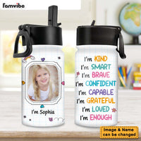 Personalized Affirmation Gift I Am Kind Upload Photo Kids Water Bottle With Straw Lid 26453 thumb 1