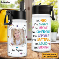 Personalized Affirmation Gift I Am Kind Upload Photo Kids Water Bottle With Straw Lid 26453 thumb 1