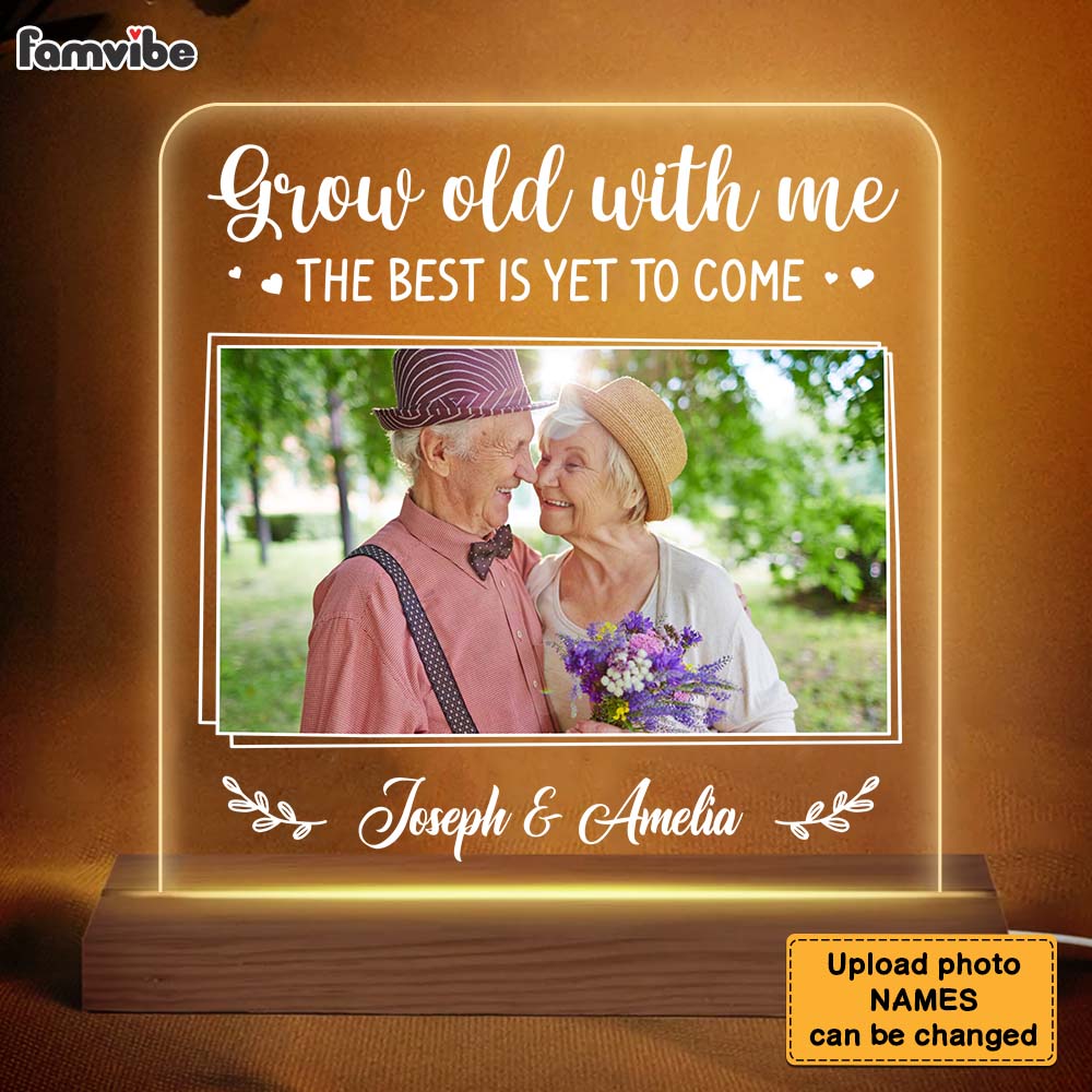 Personalized Gift For Couple Anniversary Grow Old With Me Upload Photo Plaque LED Lamp Night Light 26461 Primary Mockup