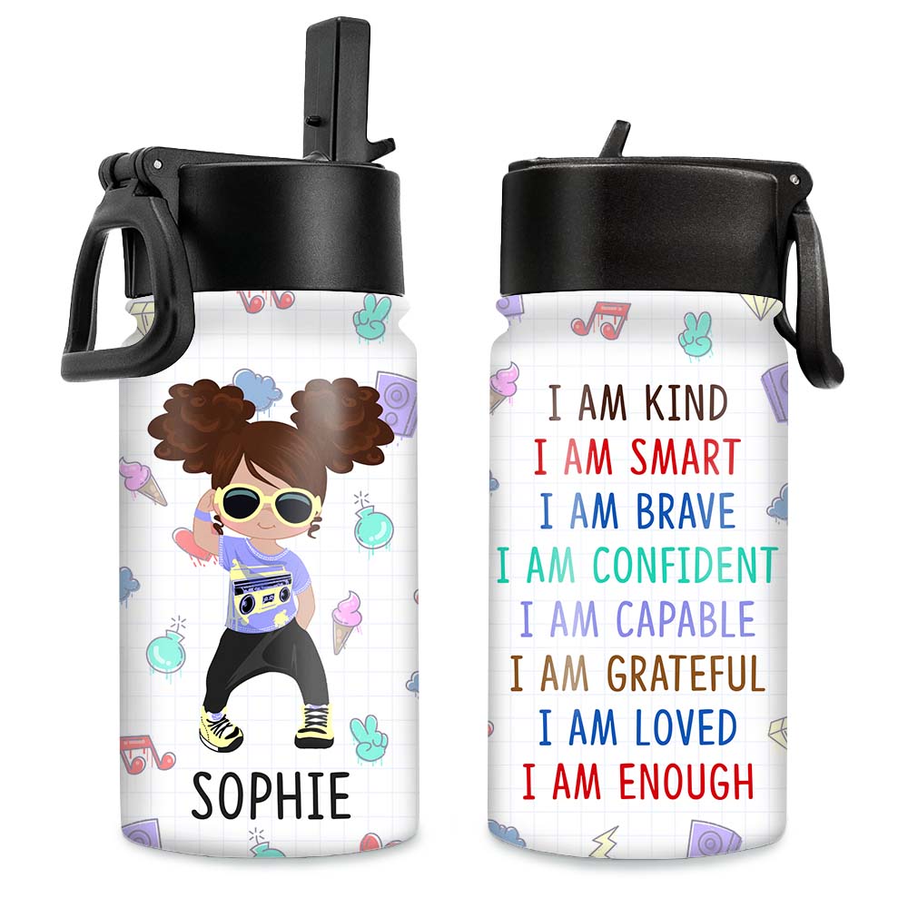 Personalized Affirmation Gift For Kid I Am Kind Kids Water Bottle With Straw Lid 26506 Primary Mockup