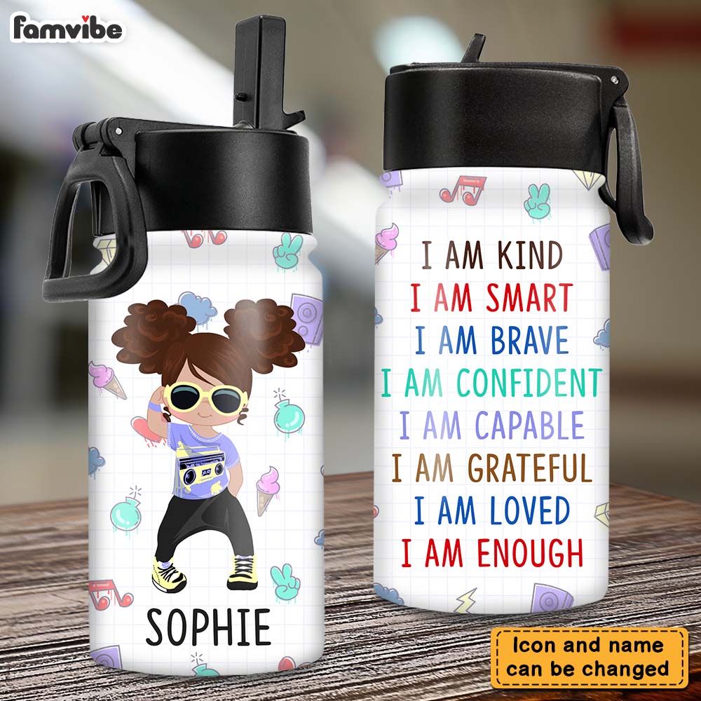 Personalized Affirmation Gift For Kid I Am Kind Kids Water Bottle With Straw Lid 26506 Primary Mockup