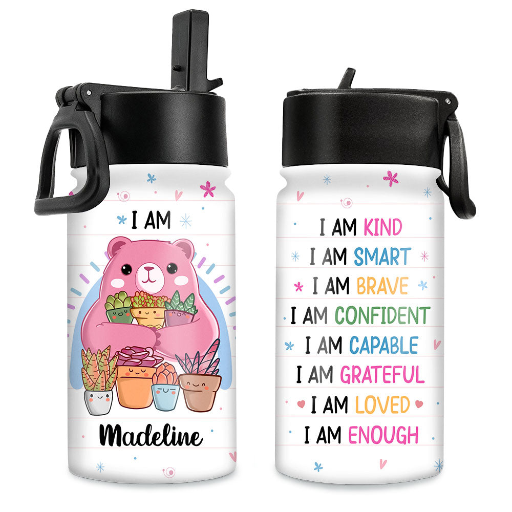 Personalized Gift for Granddaugher Affirmation Boho Rainbow Kids Water Bottle With Straw Lid 26512 Primary Mockup