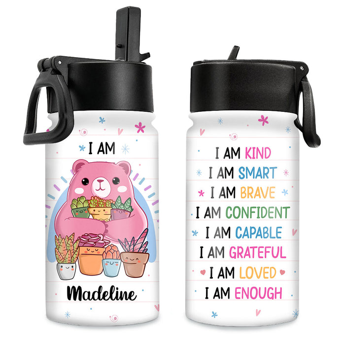 Personalized Gift for Granddaugher Affirmation Boho Rainbow Kids Water Bottle With Straw Lid 26512 1