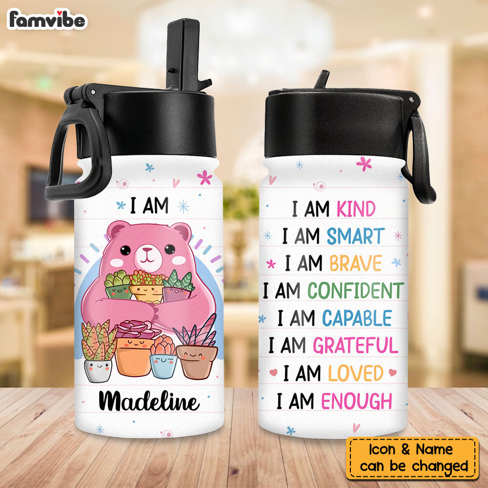 Personalized Gift for Granddaugher Affirmation Boho Rainbow Kids Water Bottle With Straw Lid 26512 Primary Mockup