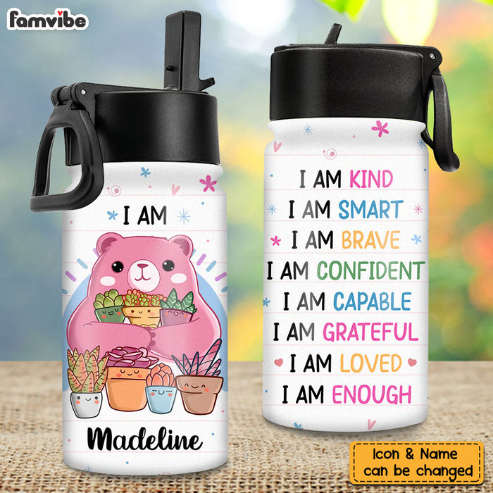Personalized Gift for Granddaugher Affirmation Boho Rainbow Kids Water Bottle With Straw Lid 26512 1