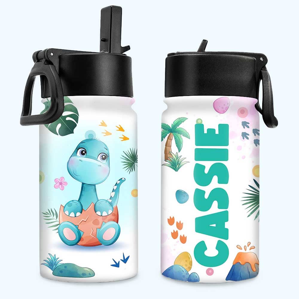Personalized Gift for Granddaughter Safari Dinosaur Kids Water Bottle With Straw Lid 26517 Primary Mockup