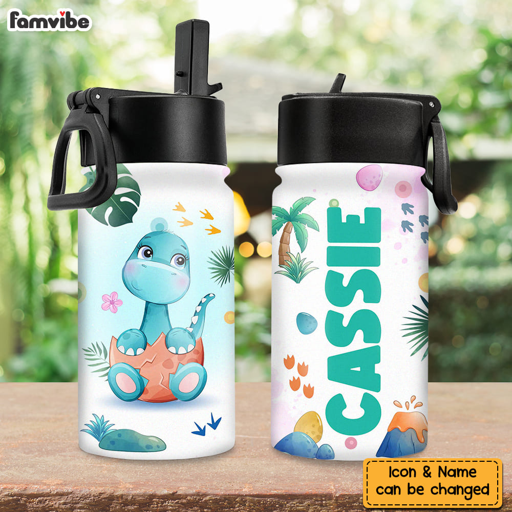 Personalized Gift for Granddaughter Safari Dinosaur Kids Water Bottle With Straw Lid 26517 Primary Mockup