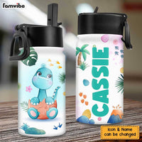 Personalized Gift for Granddaughter Safari Dinosaur Kids Water Bottle With Straw Lid 26517 thumb 1
