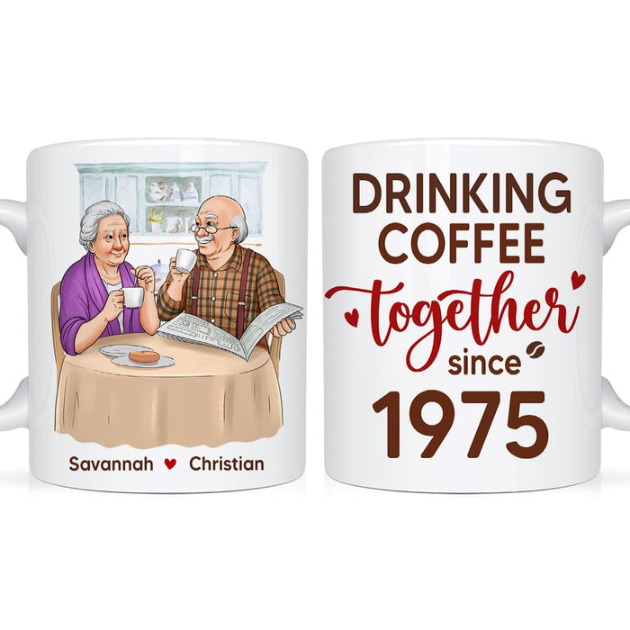 Personalized Gift For Senior Couple Drinking Coffee Together Mug 26529 1