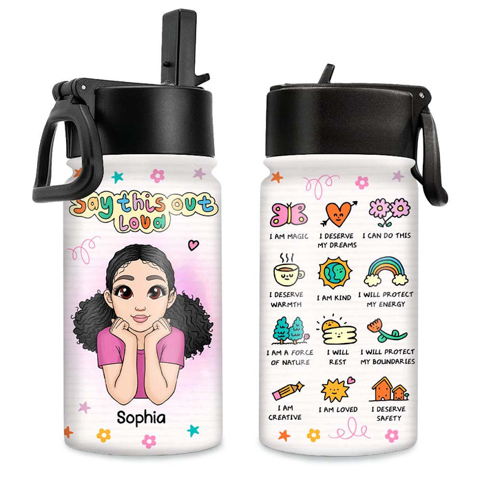 Personalized Gift For Daughter My Affirmations I Am Kind Kids Water Bottle With Straw Lid 26534 1