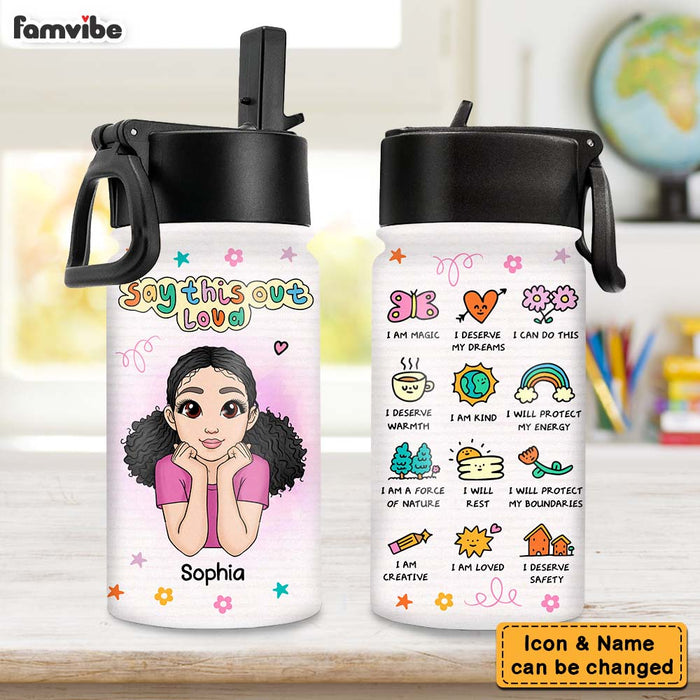 Personalized Gift For Daughter My Affirmations I Am Kind Kids Water Bottle With Straw Lid 26534 1