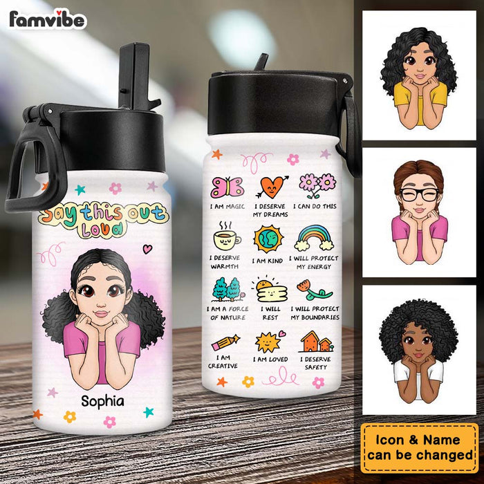 Personalized Gift For Daughter My Affirmations I Am Kind Kids Water Bottle With Straw Lid 26534 1