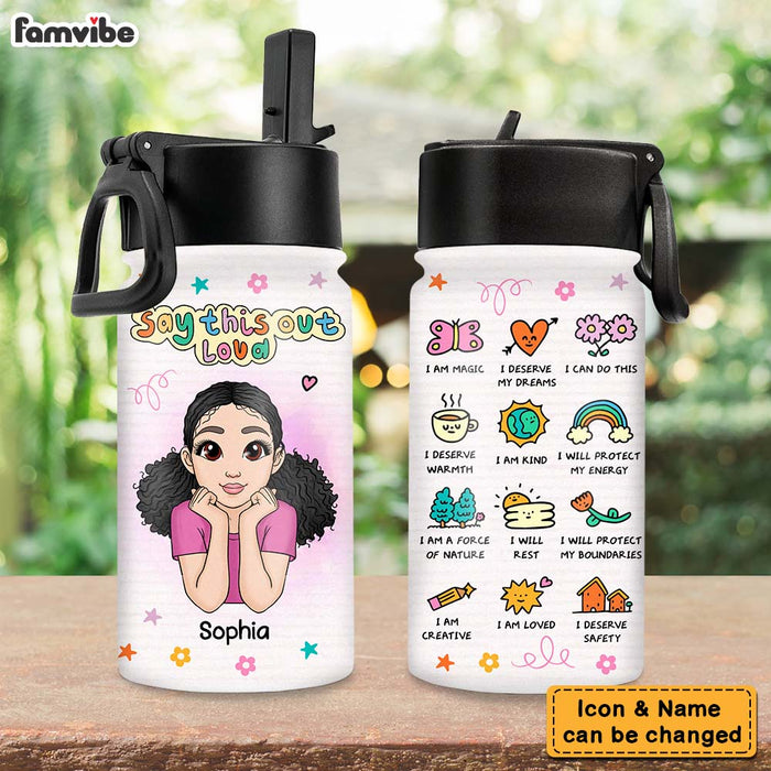 Personalized Gift For Daughter My Affirmations I Am Kind Kids Water Bottle With Straw Lid 26534 1