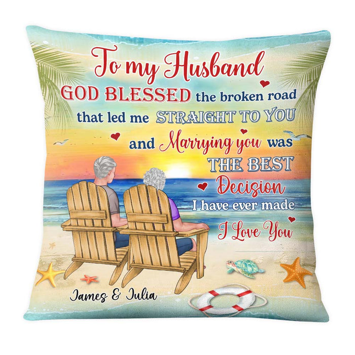 Personalized Gift For Old Couple God Blessed The Broken Road That Led Me Straight To You Pillow 26535 1
