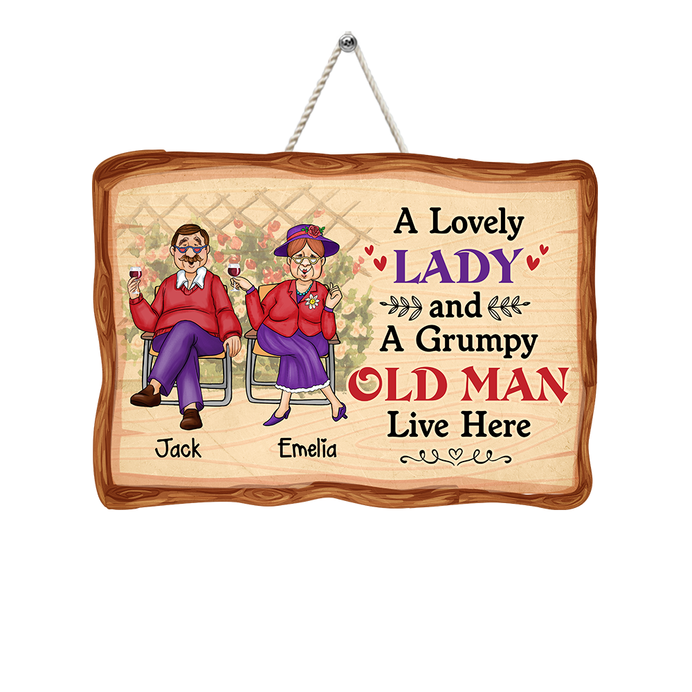Personalized Gift For Family A Lovely Lady And A Grumpy Old Man Live Here Wood Sign 26537 Primary Mockup