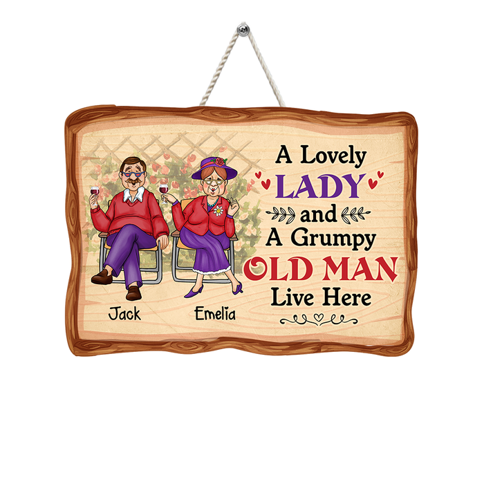 Personalized Gift For Family A Lovely Lady And A Grumpy Old Man Live Here Wood Sign 26537 1