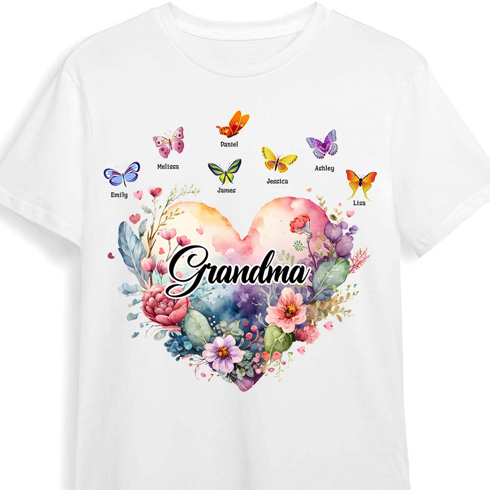 Personalized Gift For Grandma Watercolor Heart Floral Shirt Hoodie Sweatshirt 26555 Primary Mockup
