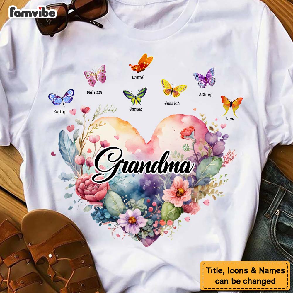 Personalized Gift For Grandma Watercolor Heart Floral Shirt Hoodie Sweatshirt 26555 Primary Mockup