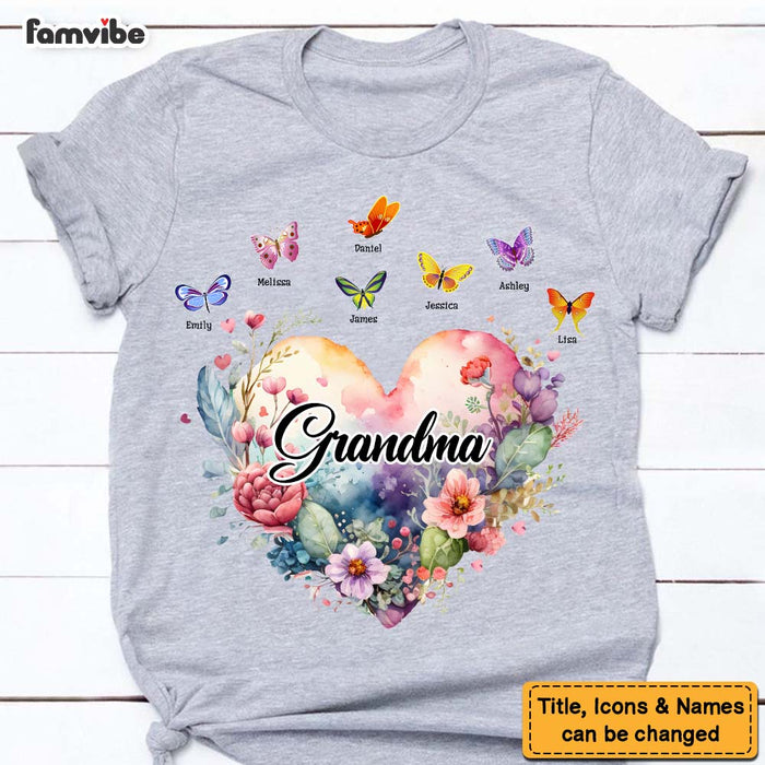 Personalized Gift For Grandma Watercolor Heart Floral Shirt - Hoodie - Sweatshirt 26555 1