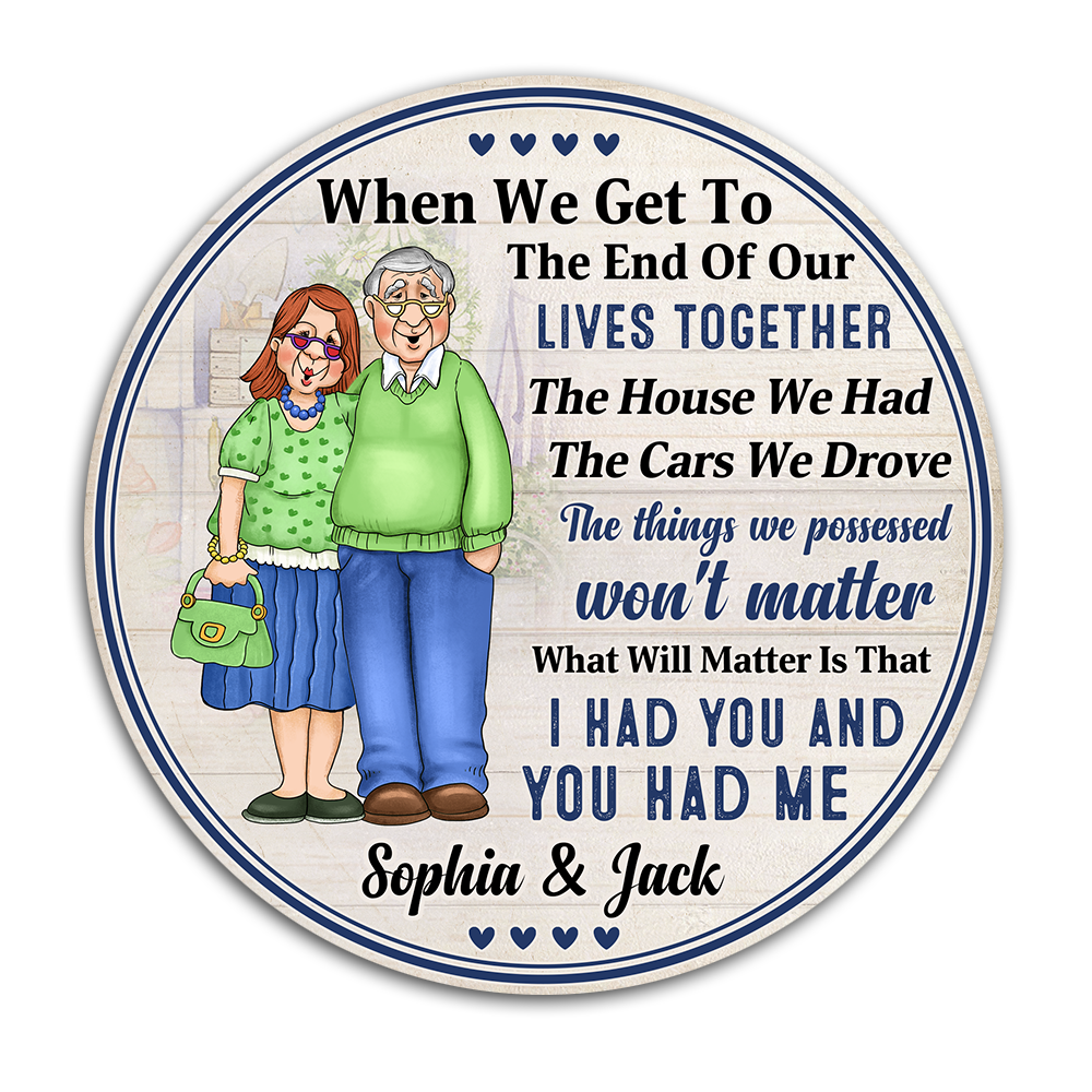 Personalized Gift For Senior Couple When We Go To The End Of Our Lives Together Round Wood Sign 26559 Primary Mockup