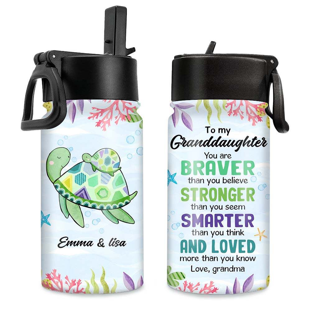 Personalized Gift For Granddaughter Sea Turtle Kids Water Bottle With Straw Lid 26598 Primary Mockup