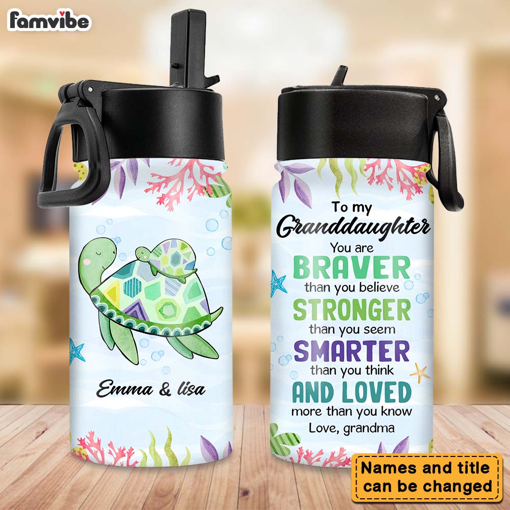 Personalized Gift For Granddaughter Sea Turtle Kids Water Bottle With Straw Lid 26598 Primary Mockup