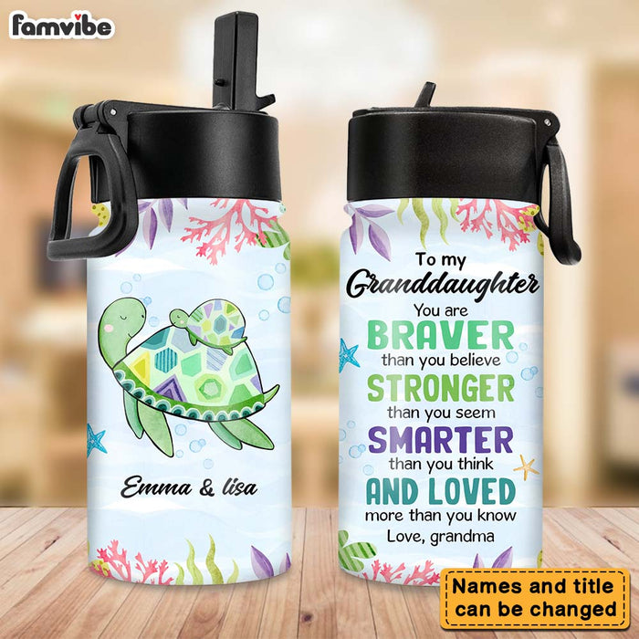 Personalized Gift For Granddaughter Sea Turtle Kids Water Bottle With Straw Lid 26598 1
