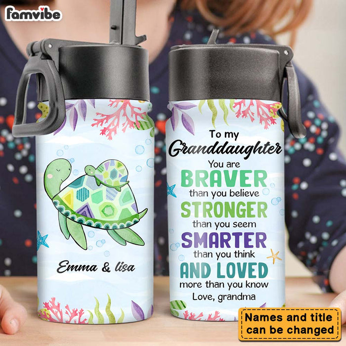 Personalized Gift For Granddaughter Sea Turtle Kids Water Bottle With Straw Lid 26598 1