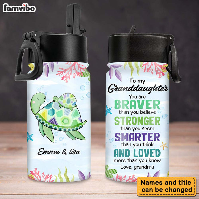 Personalized Gift For Granddaughter Sea Turtle Kids Water Bottle With Straw Lid 26598 1