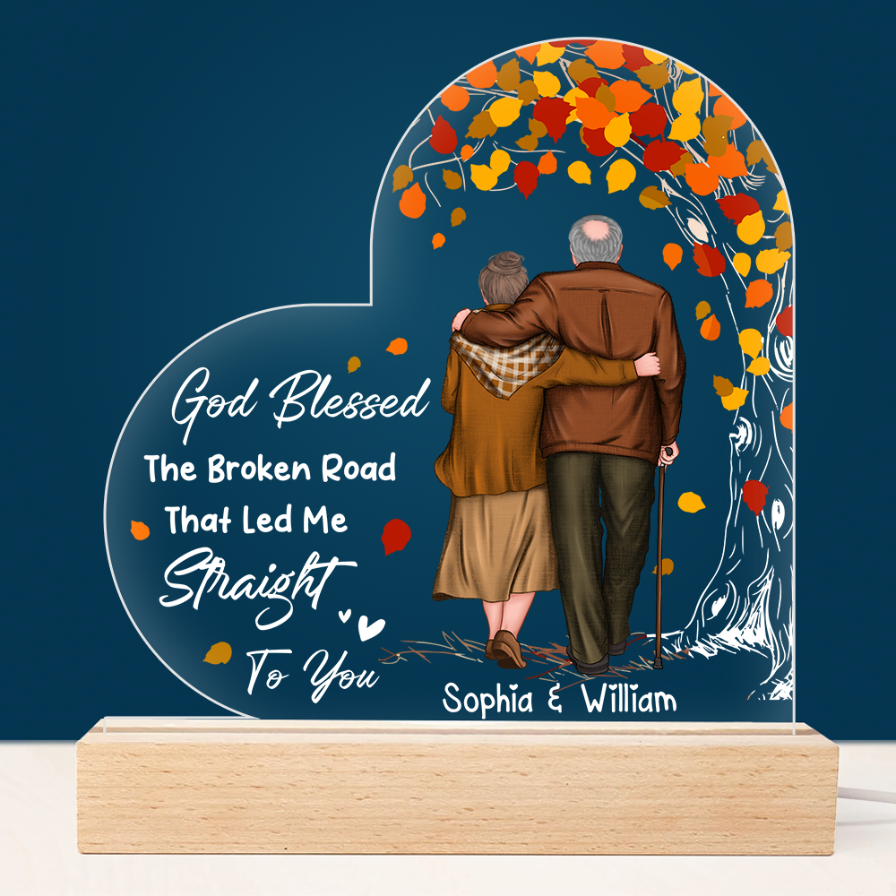 Personalized Gift For Senior Couple God Blessed The Broken Road Plaque LED Lamp Night Light 26608 Primary Mockup