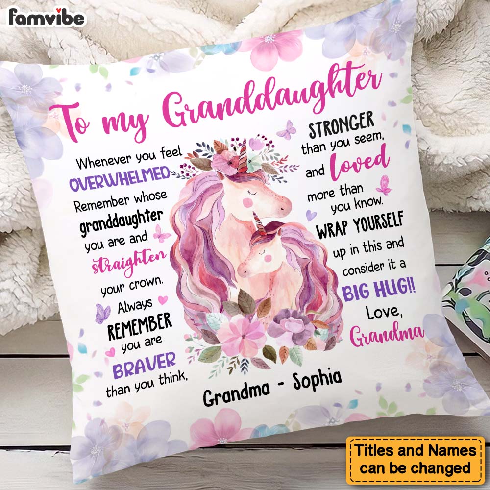 Personalized Gift For Granddaughter Remember Whose Granddaughter You Are And Straighten Your Crown Pillow 26641 Primary Mockup