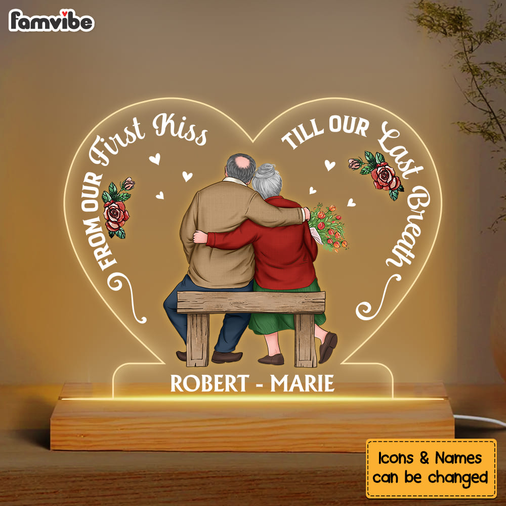 Personalized Gift For Senior Couple From Our First Kiss Till Our Final Breath Plaque LED Lamp Night Light 26652 Primary Mockup