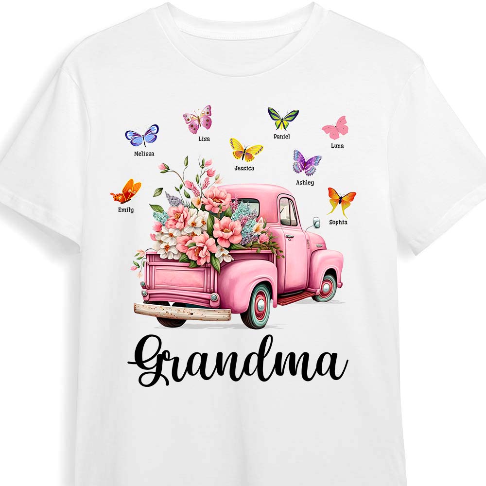 Personalized Gift For Grandma Pink Floral Truck Butterflies Shirt Hoodie Sweatshirt 26705 Primary Mockup