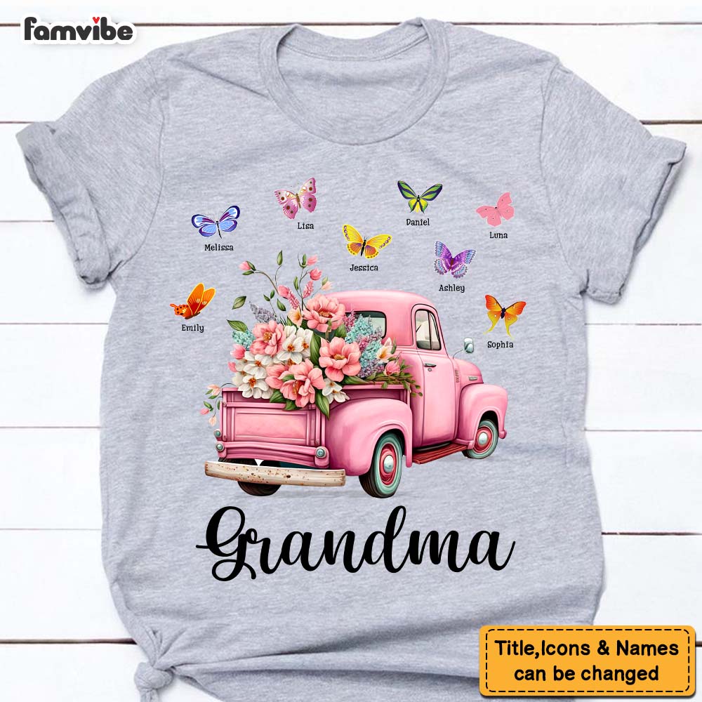 Personalized Gift For Grandma Pink Floral Truck Butterflies Shirt Hoodie Sweatshirt 26705 Primary Mockup