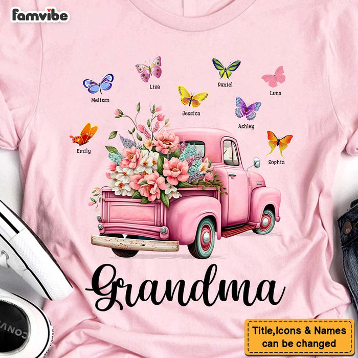 Personalized Gift For Grandma Pink Floral Truck Butterflies Shirt - Hoodie - Sweatshirt 26705 1