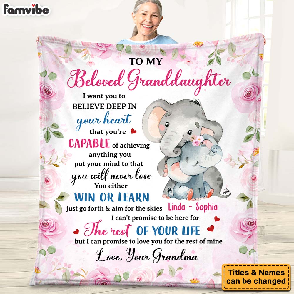 Personalized Gift For Granddaughter You're Capable Of Achieving Anything Elephant Blanket 26707 Primary Mockup